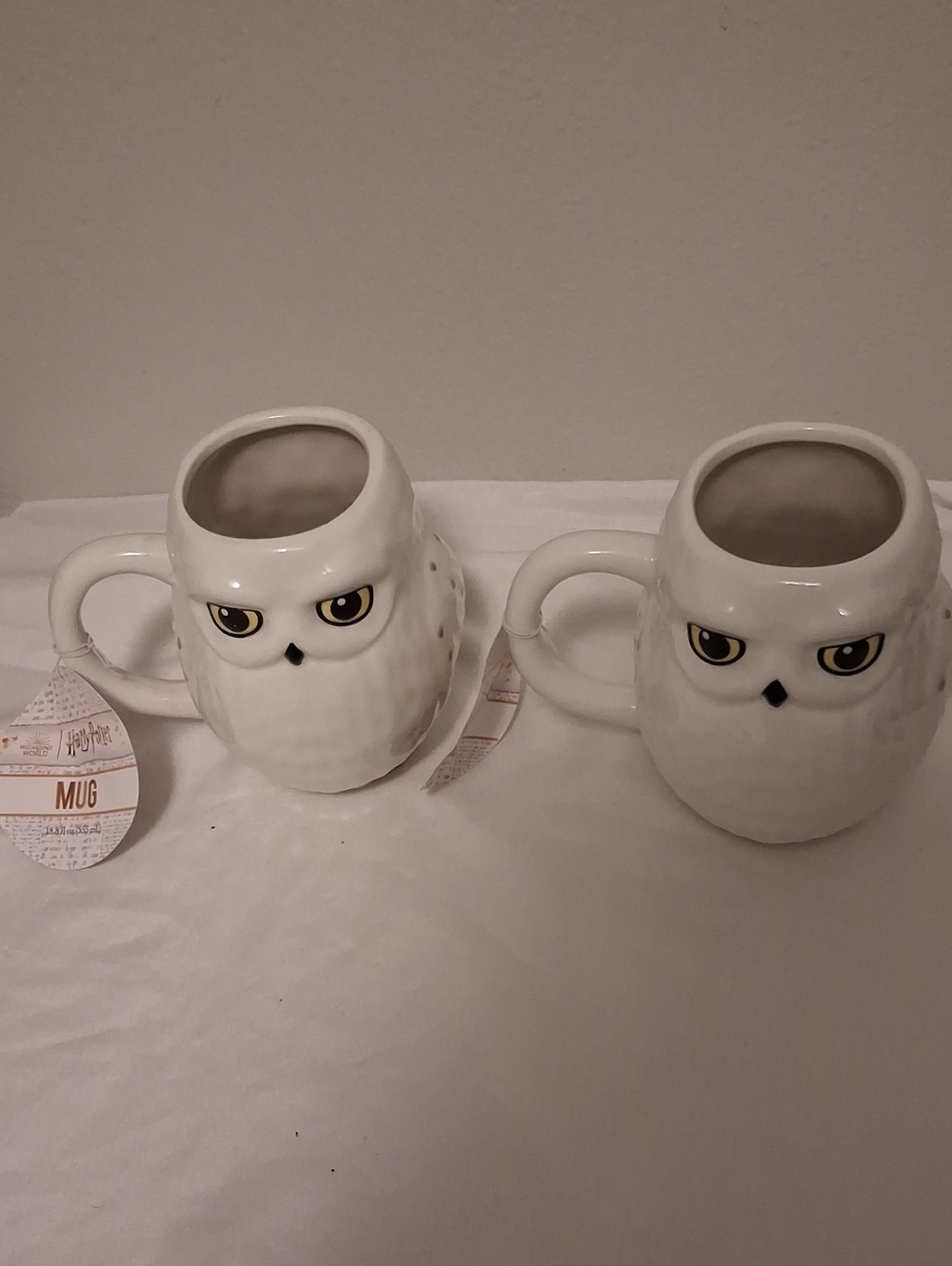 White Owl Ceramic Mug Set with Expressive Eyes - 2-Pack